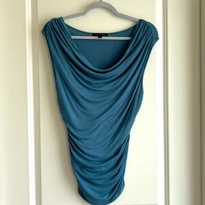 Draped Cowl Neck Blue Top